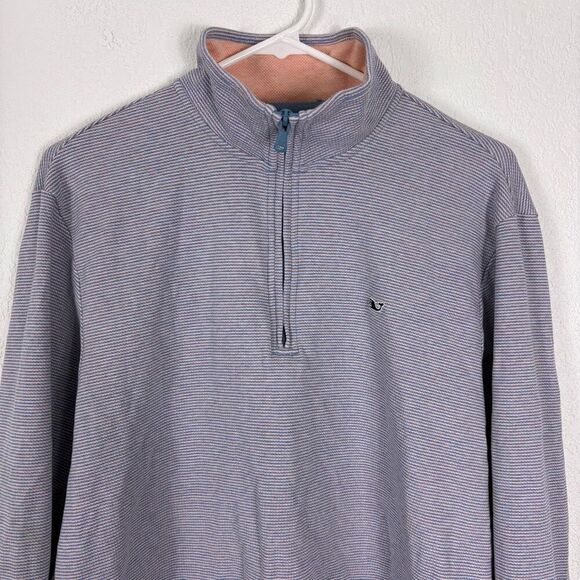 Vineyard Vines Blue & Pink Striped Quarter Zip Pullover Sweatshirt Men's M - Picture 2 of 9